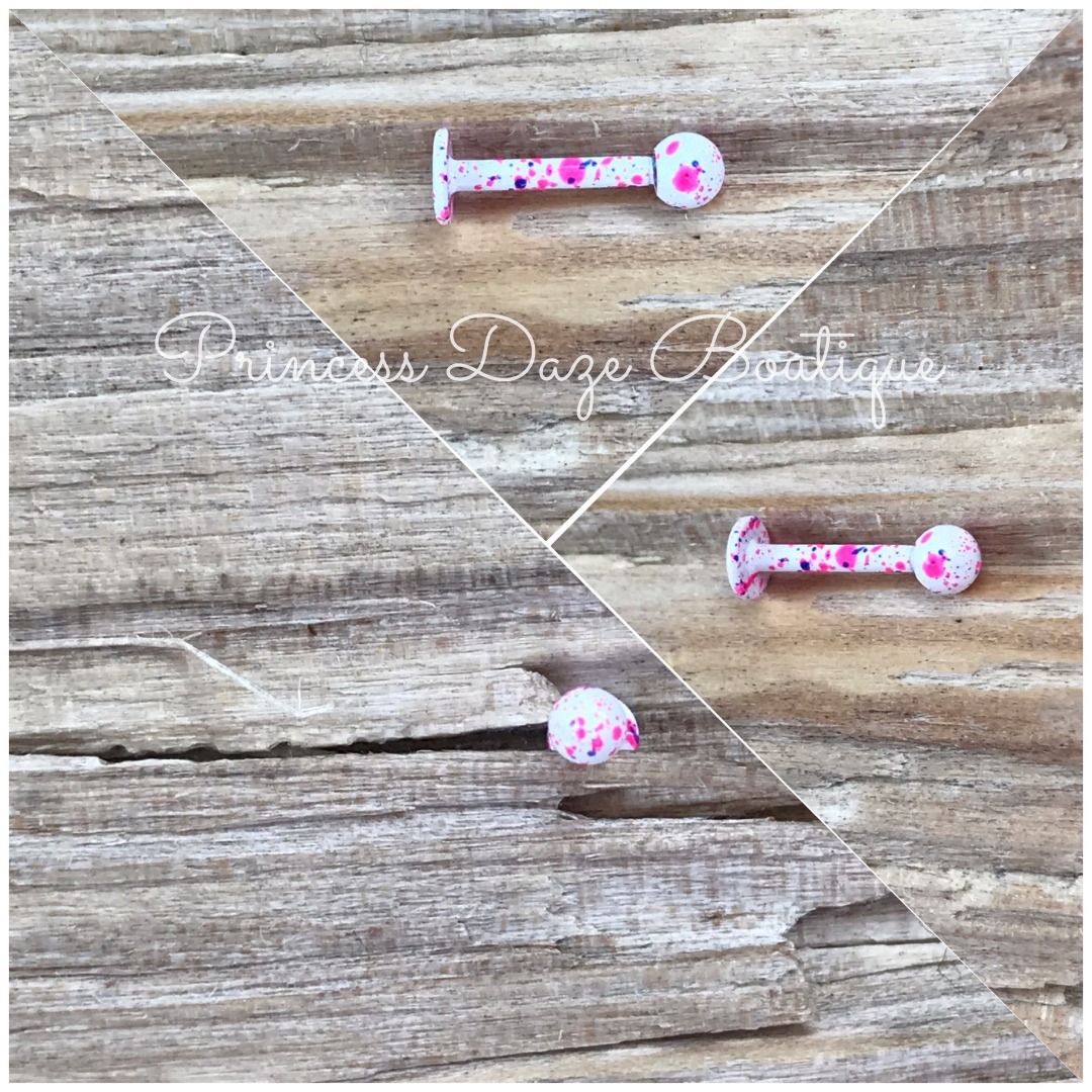 Pink  White Paint Splatter Labret Monroe Lip Tragus Earring Piercing